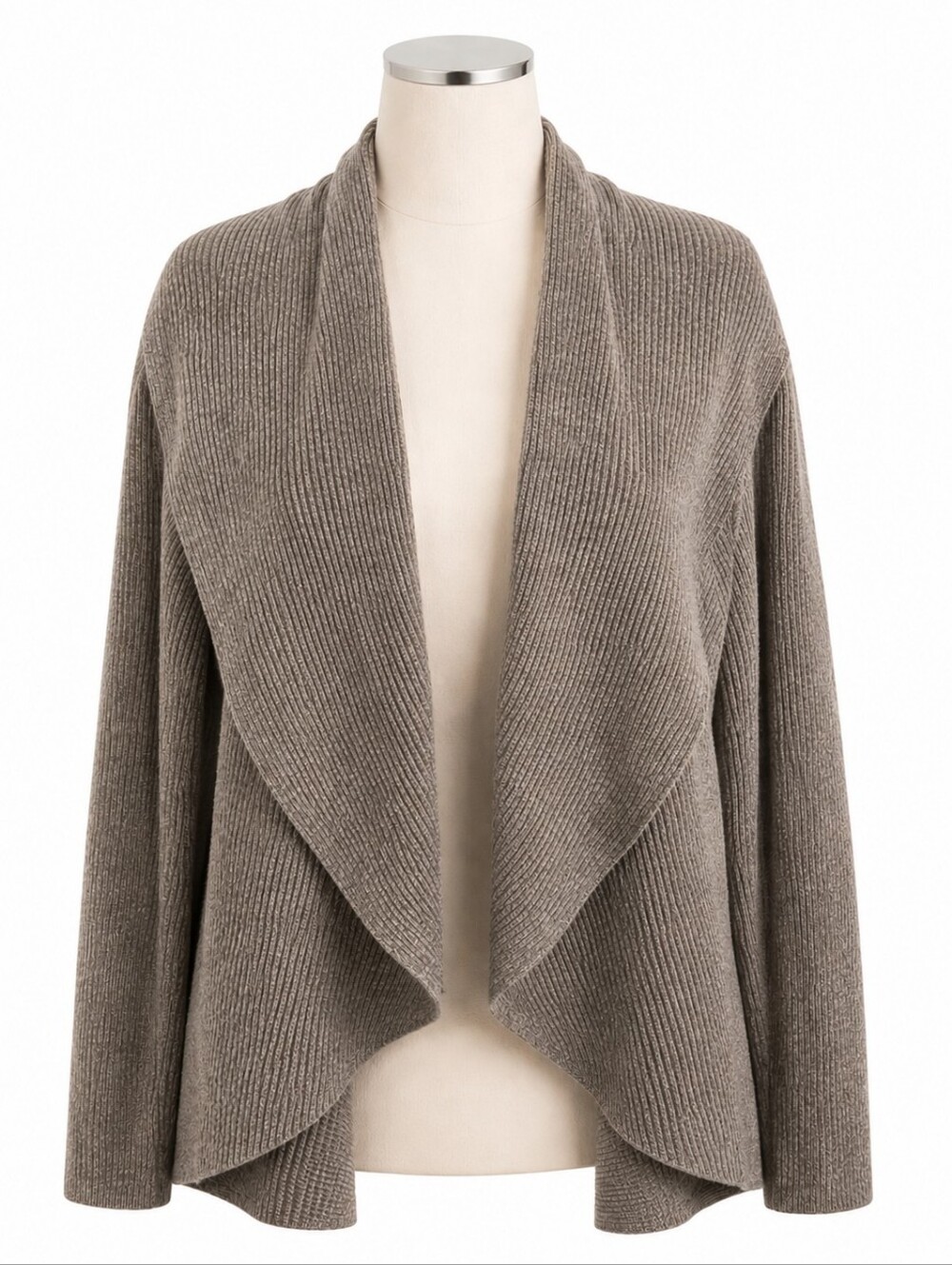 Michael Stars Gray Cashmere Wool Blend Ribbed Open Drape Waterfall Cardigan OS